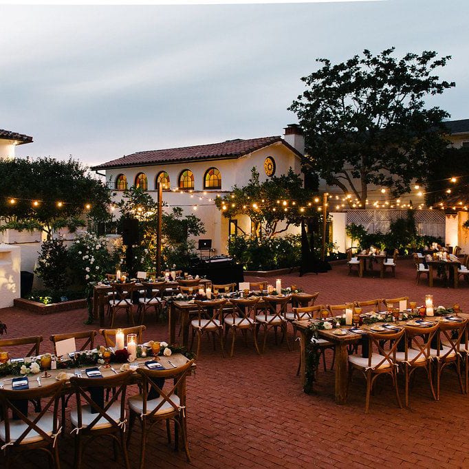 Outdoor event venue with seatings and lights